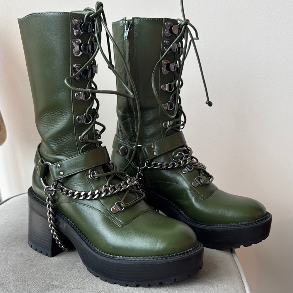 DUNDAS Green and Black Combat Moto Boots